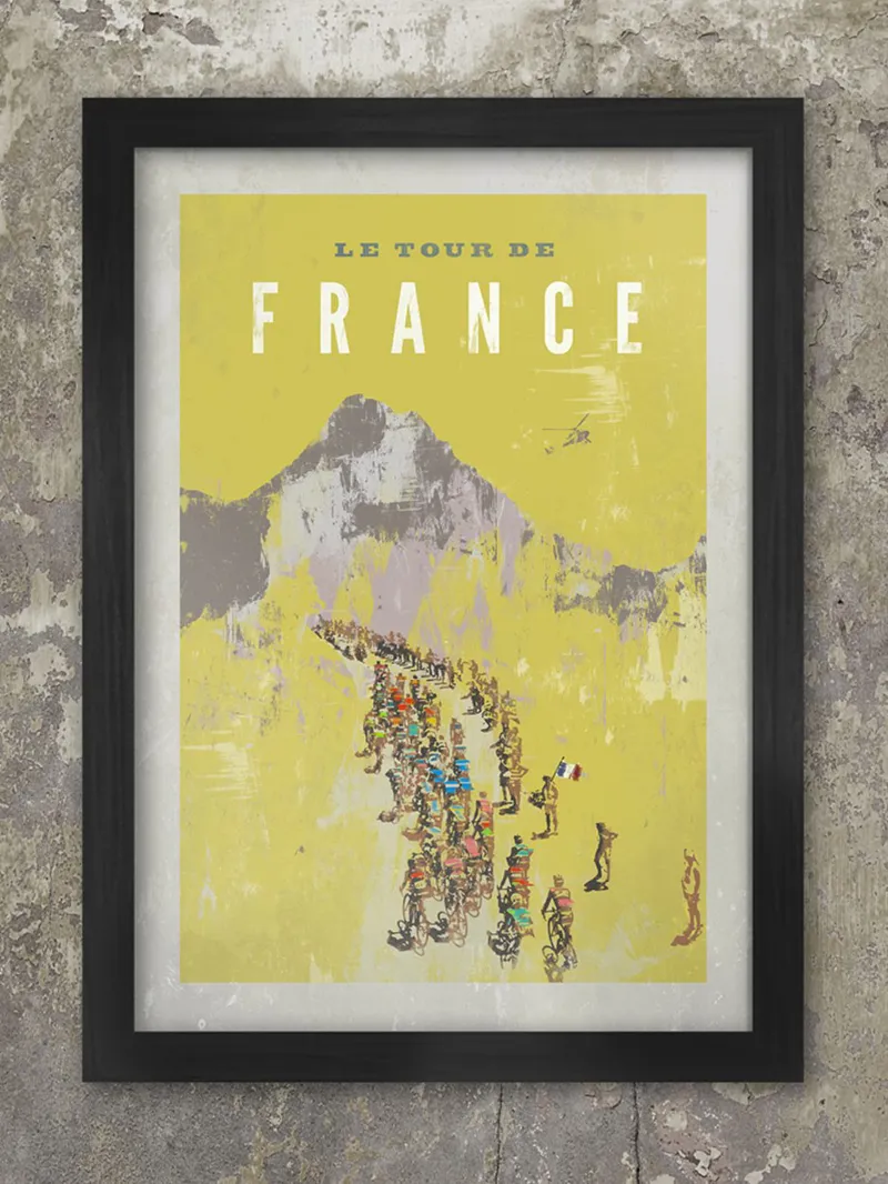 Tour De France Print - Vintage Yellow A3 Framed Poster Print
